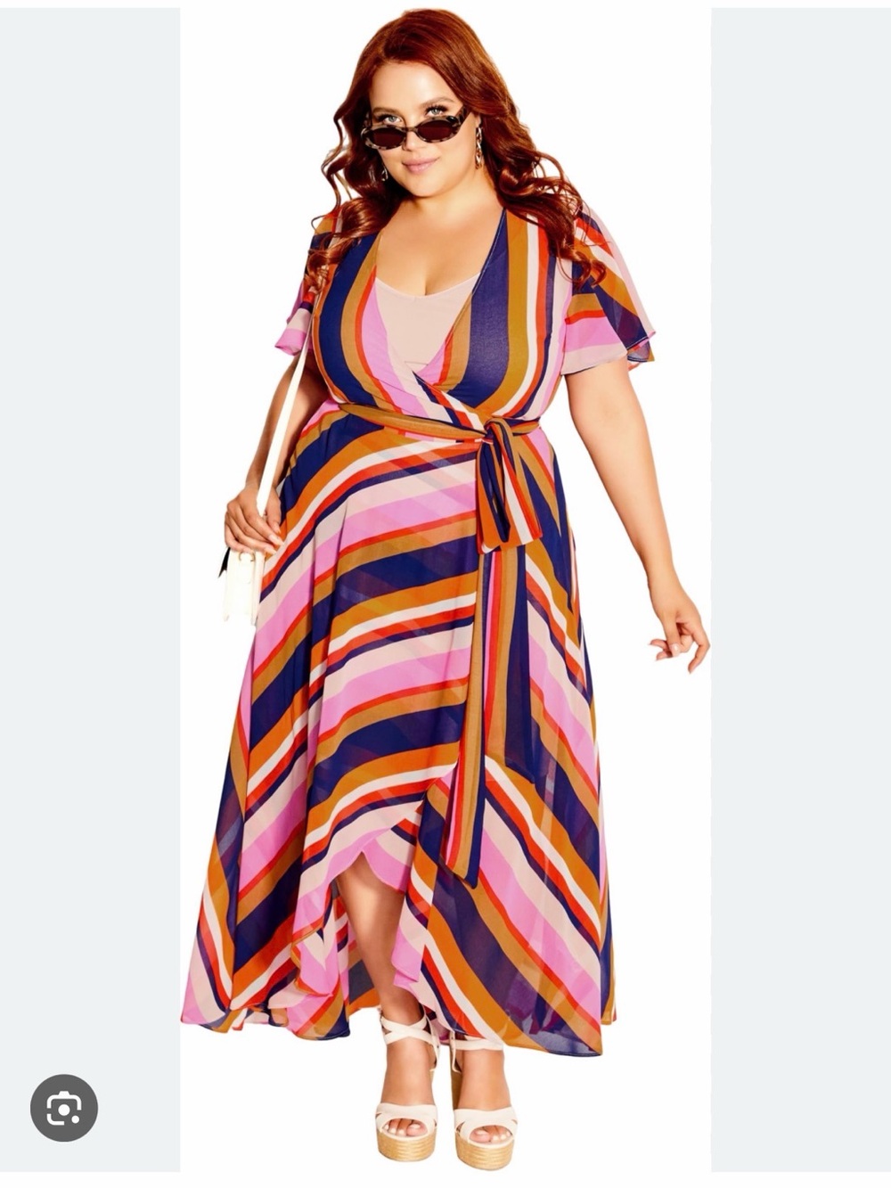 City chic. Plus-Size Striped Wrap High-Low Dress in Pink, Navy & Orange. NWT.